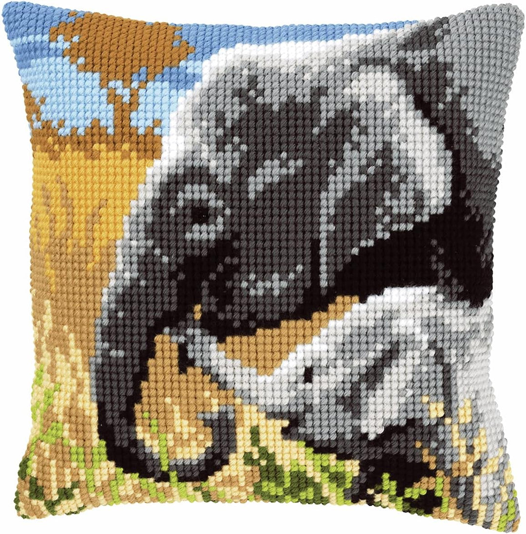 Vervaco Elefantenliebe Kreuzstichkissen/Stickkissen vorgedruckt, Baumwolle, Mehrfarbig, 40 x 40 x 0.