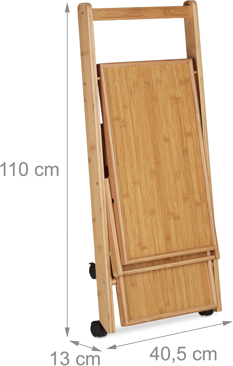 Relaxdays Küchenwagen Bambus, Servierwagen klappbar mit Flaschenhalter, Rollwagen Holz, HxBxT: 70 x