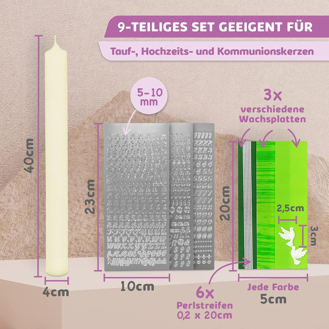 WIKAKERZEN Kerzen-Rohling Set für Taufe, Hochzeit oder Kommunion selbst gestalten inkl. Buchstaben z