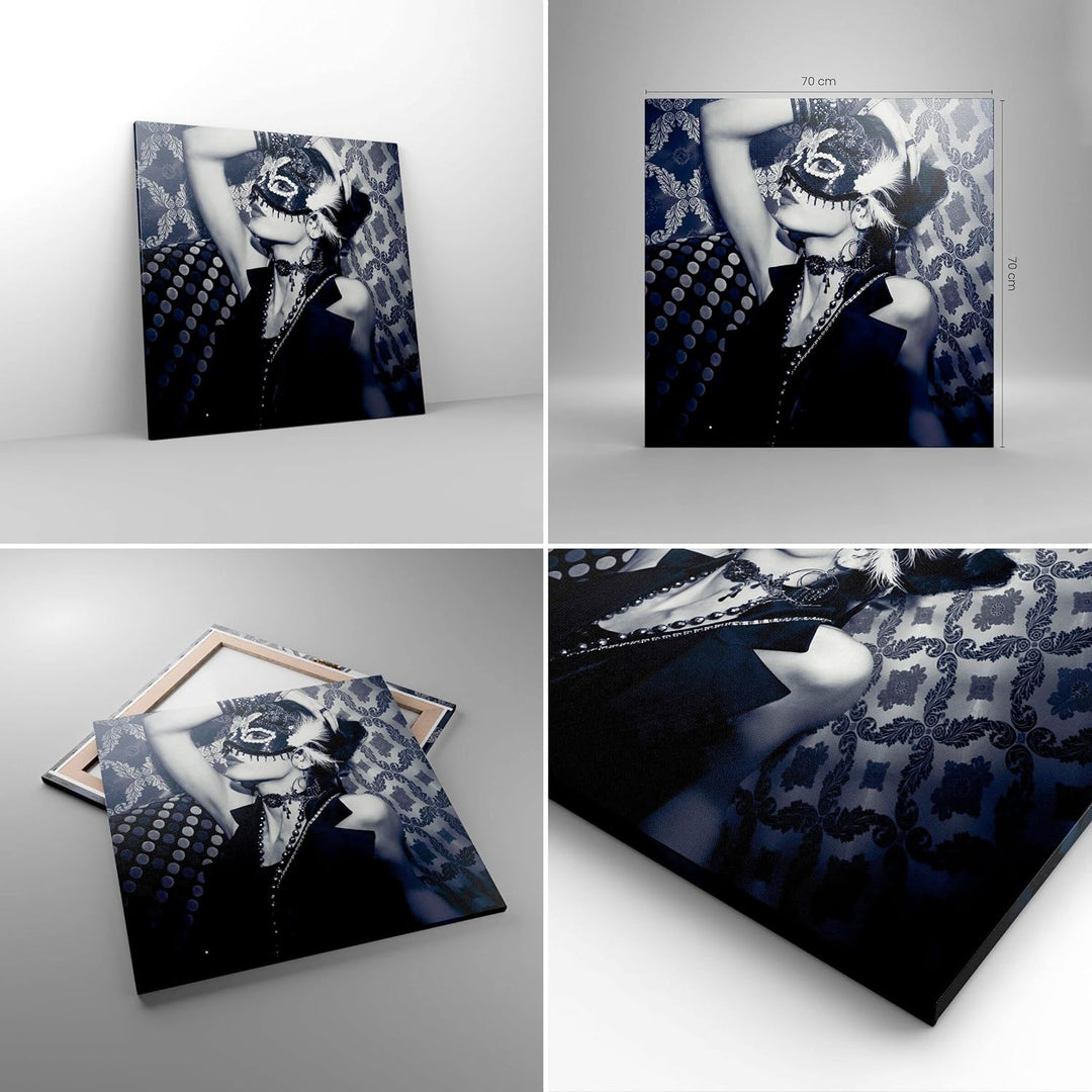 ARTTOR Bilder auf Leinwand 70x70cm Leinwandbild Frau Karneval Maske Mode Gross Wanddeko Bild Schlafz