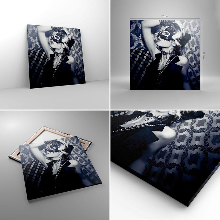 ARTTOR Bilder auf Leinwand 70x70cm Leinwandbild Frau Karneval Maske Mode Gross Wanddeko Bild Schlafz
