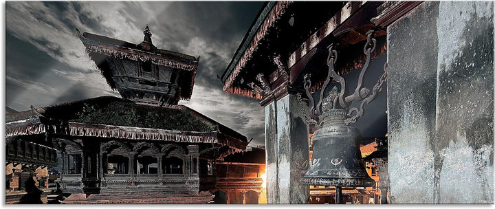 Glasbild Panorama | Wandbild aus Echtglas | Mystische Stadt | 100x40 cm | inkl. Aufhängung und Absta