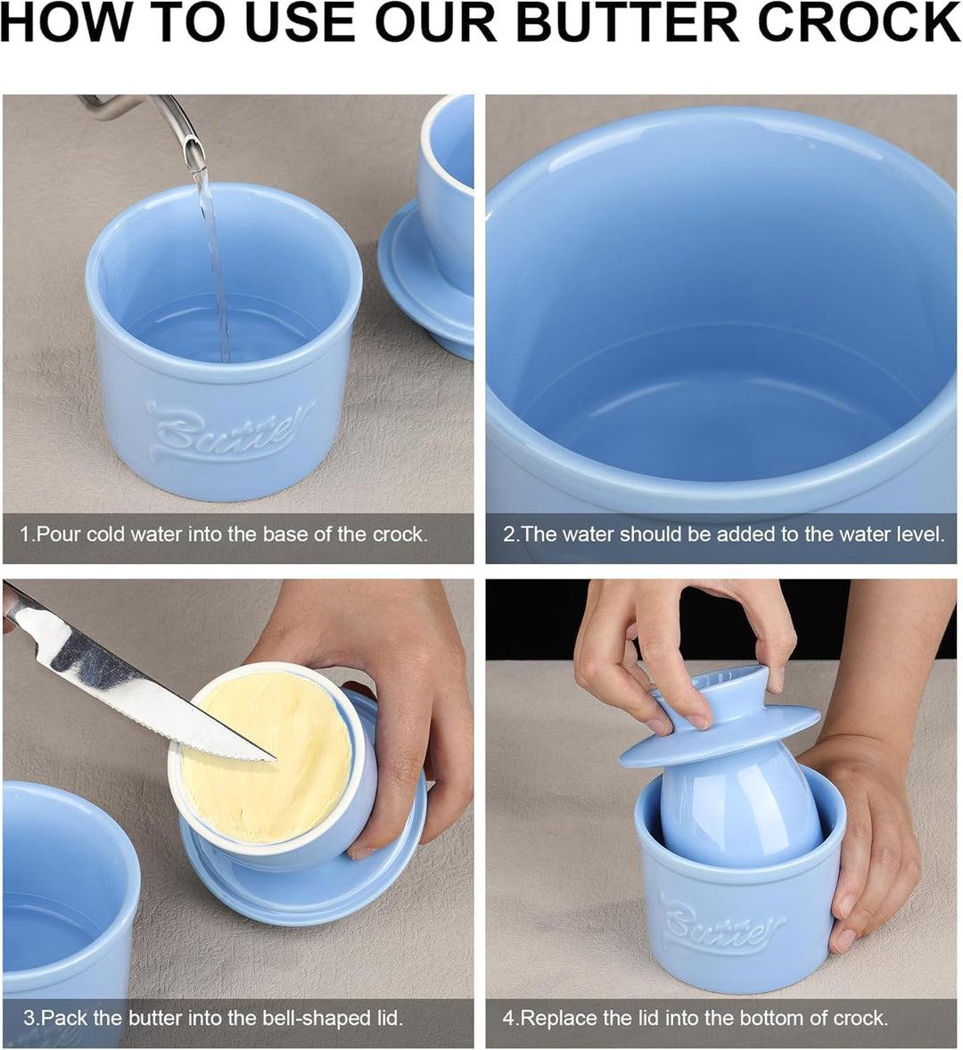 fanquare Blau Butterdose Porzellan mit Deckel, Runder Butterbehälter fur Französische Butterdose und