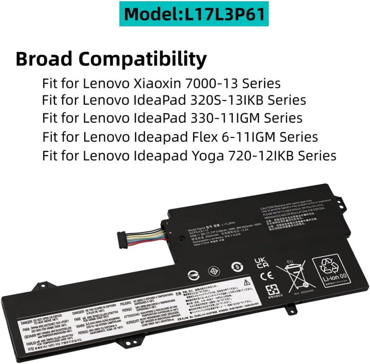 PUGASR L17L3P61 Laptop Akku Kompatibel mit Lenovo IdeaPad Yoga 720-12IKB 330-11IGM 320S-13IKB Flex 6
