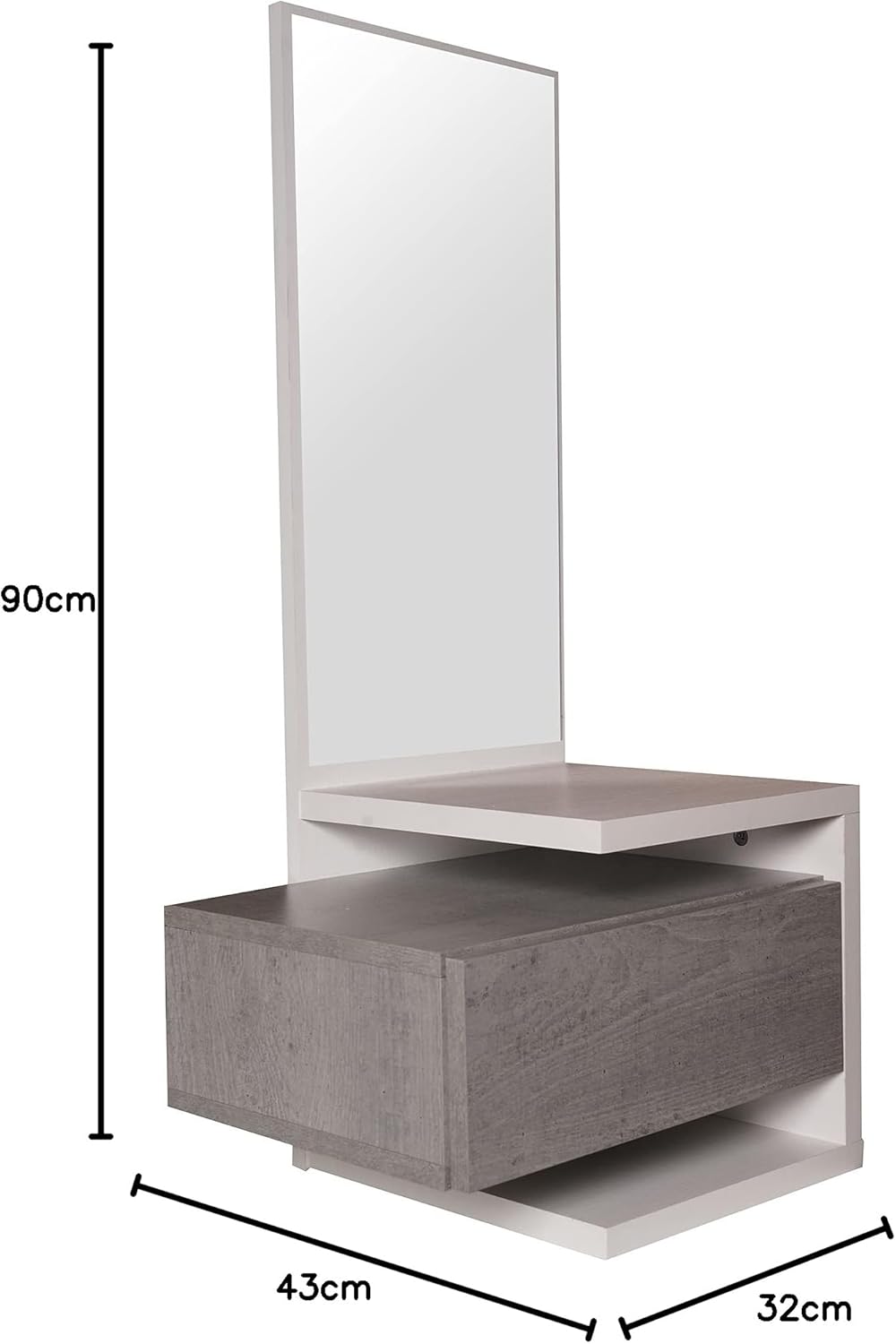 Dmora - Eingangsmöbel mit Spiegel, Flureingang mit Schublade und Regal, Taschenleerer für kleine Woh