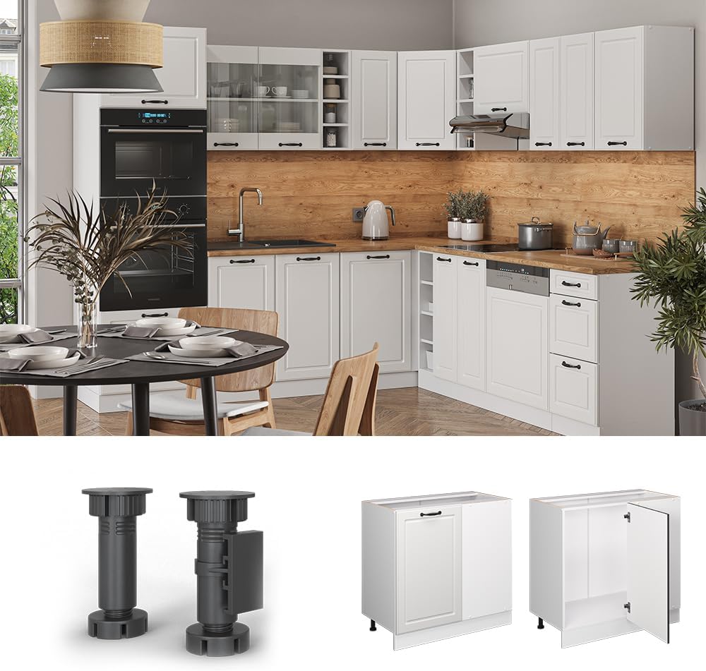 Vicco Eckunterschrank R-Line, Weiss Landhaus/Weiss, 86 cm ohne Arbeitsplatte Weiss Landhaus Eckschra