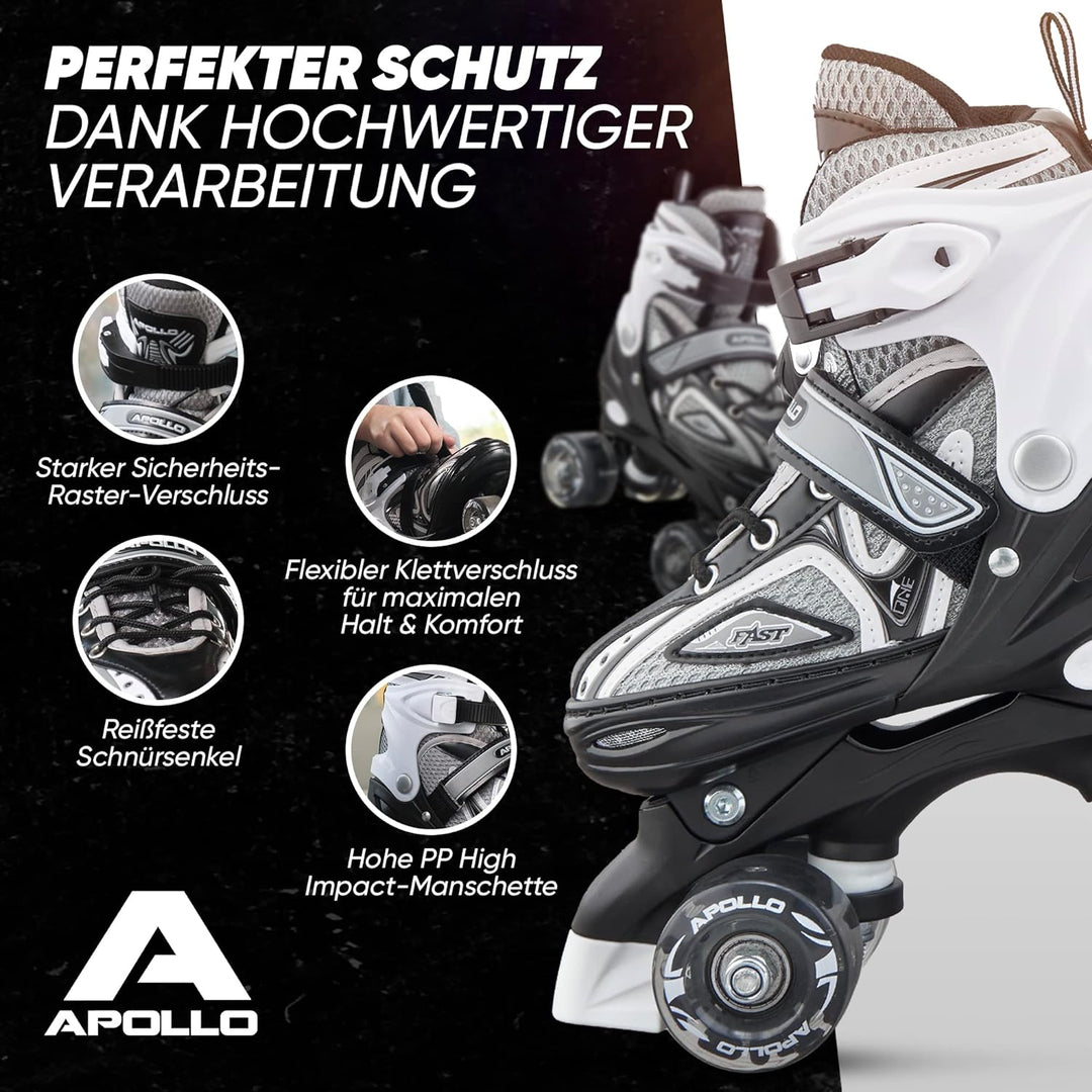 Apollo Super Quad X Pro | verstellbare Rollschuhe für Kinder | komfortable, grössenverstellbare LED