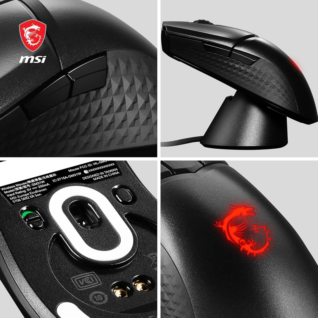 MSI Clutch GM31 Lightweight Wireless Gaming Mouse - 12.000 DPI Optischer Sensor, Rechtshänder, 60M+