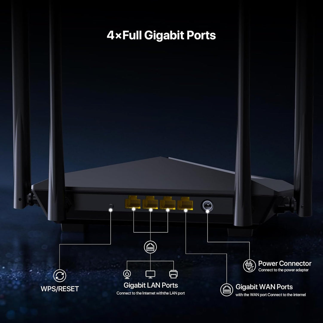 Tenda AC10 Dualband WLAN Router (867 Mbit/s bei 5 GHz + 300 Mbit/s bei 2,4 GHz) 4-Gigabit-LAN/WAN-Po