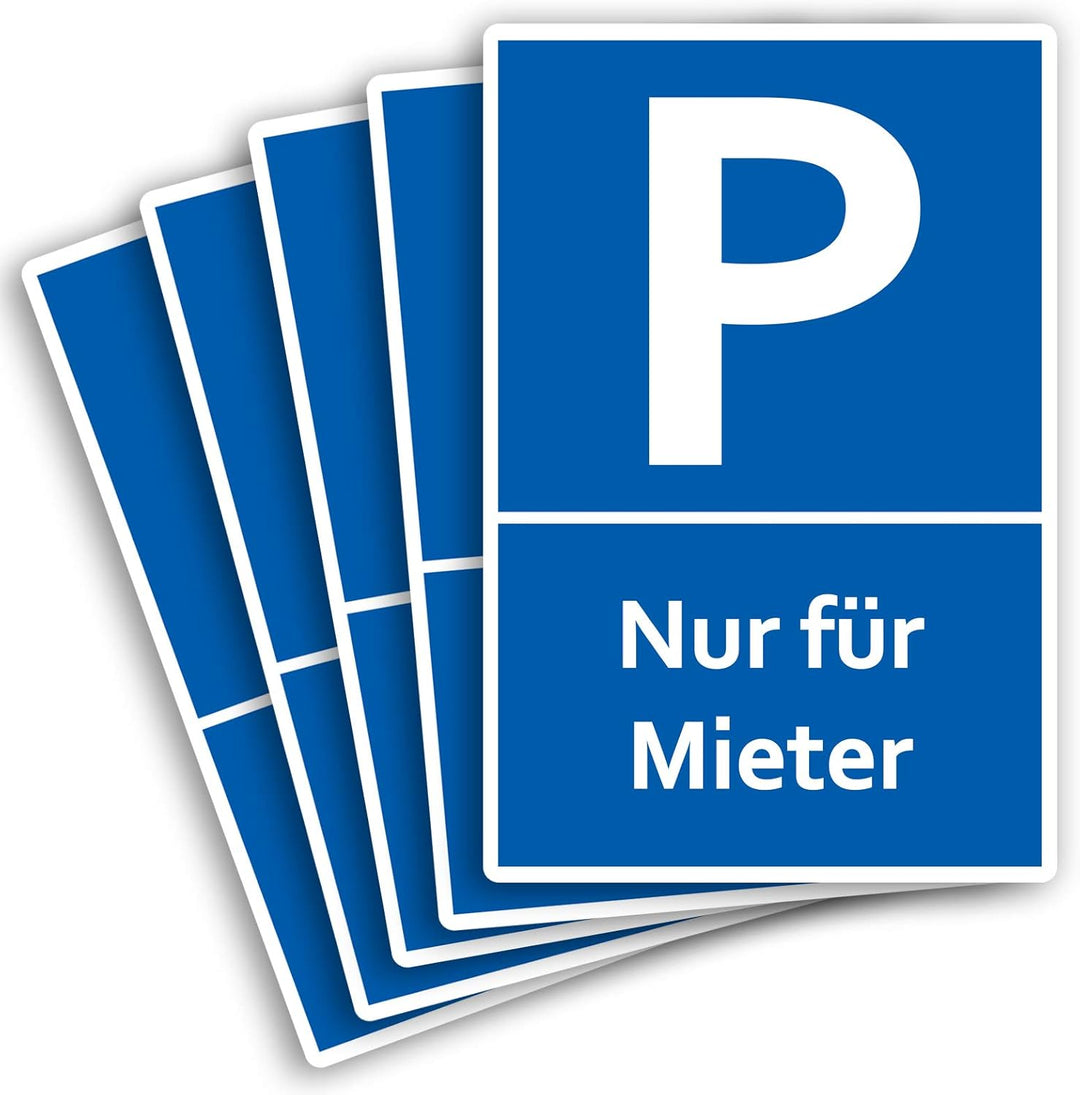 5 Stück Nur für Mieter Parkplatzschild Schild 20 x 30 cm aus stabiler PVC Hartschaumplatte 3mm mit U