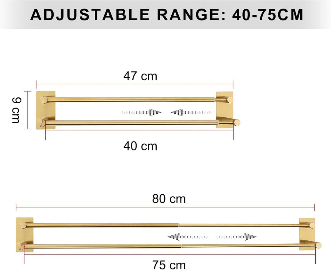 Handtuchhalter Ohne Bohren, SUS304 Edelstahl Handtuchhalter, Ausziehbar Doppel 40-75cm Bad Handtuchs