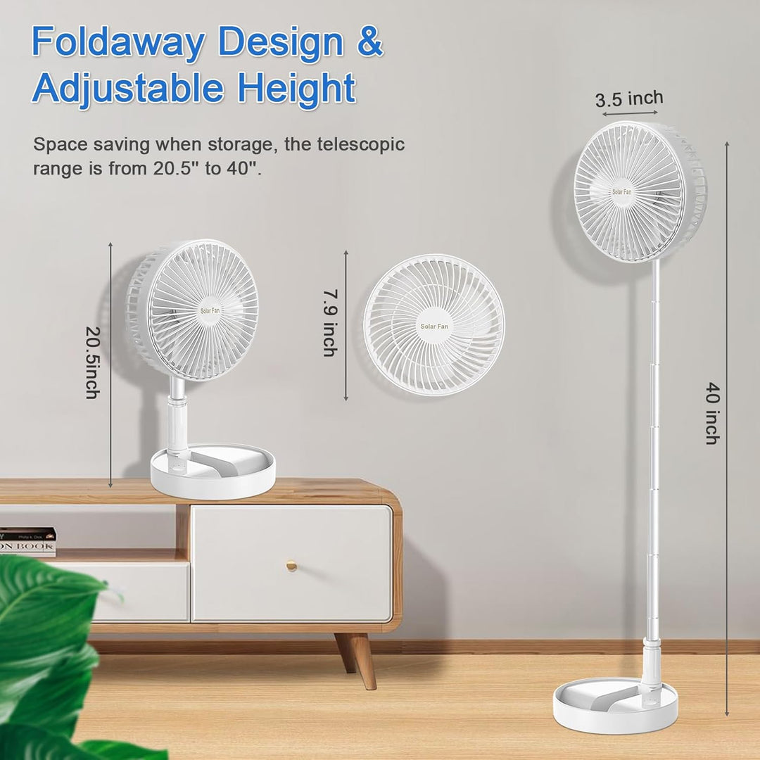 AKOFIC Tragbarer Standventilator Leise, 8" Akku & Solarbetriebener Ventilator, Faltbarer USB Tischve