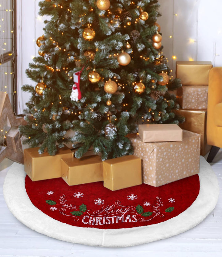 SOBEAU Weihnachtsbaum Rock,122CM Weihnachtsbaum Decke Runde mit Schneeflocken-Muster und Frohe Weihn