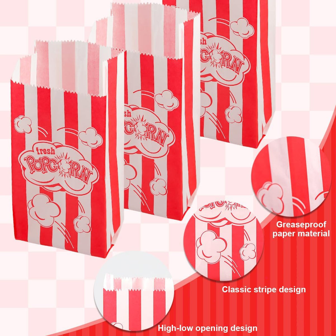 200 Stück Popcorn Tüten Klein, Popcorntüten Rote Streifen, Popcorn Papiertüten, Popcorn Behälter für