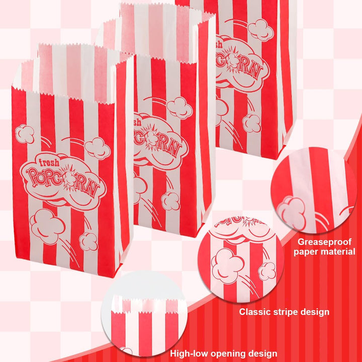 200 Stück Popcorn Tüten Klein, Popcorntüten Rote Streifen, Popcorn Papiertüten, Popcorn Behälter für
