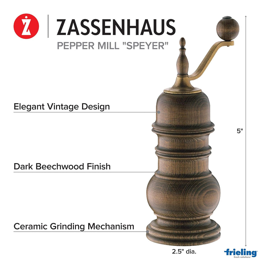 Zassenhaus Pfeffermühle SPEYER , Mahlgrad einstellbar fein bis grob , Zassenhaus Keramikmahlwerk Mad