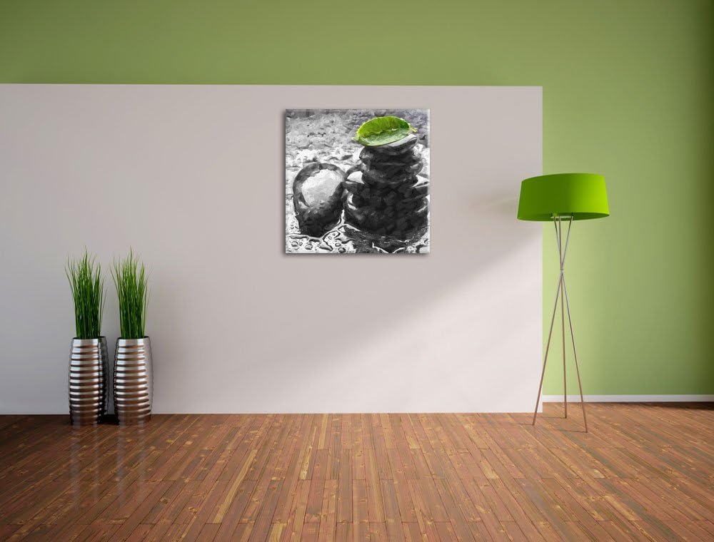 Pixxprint Zensteinturm im Regen als Leinwandbild/Grösse: 70x70 cm/Wandbild/Kunstdruck/fertig bespann