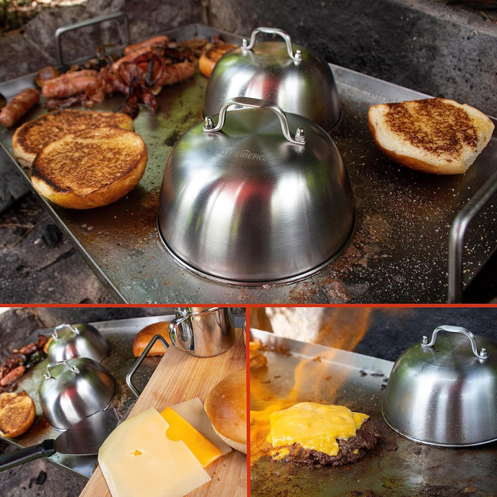 DREIBERG® Burgerglocke 2er Set – Edelstahl Schmelzglocke für Cheeseburger. Schmelz- und Abdeckhaube