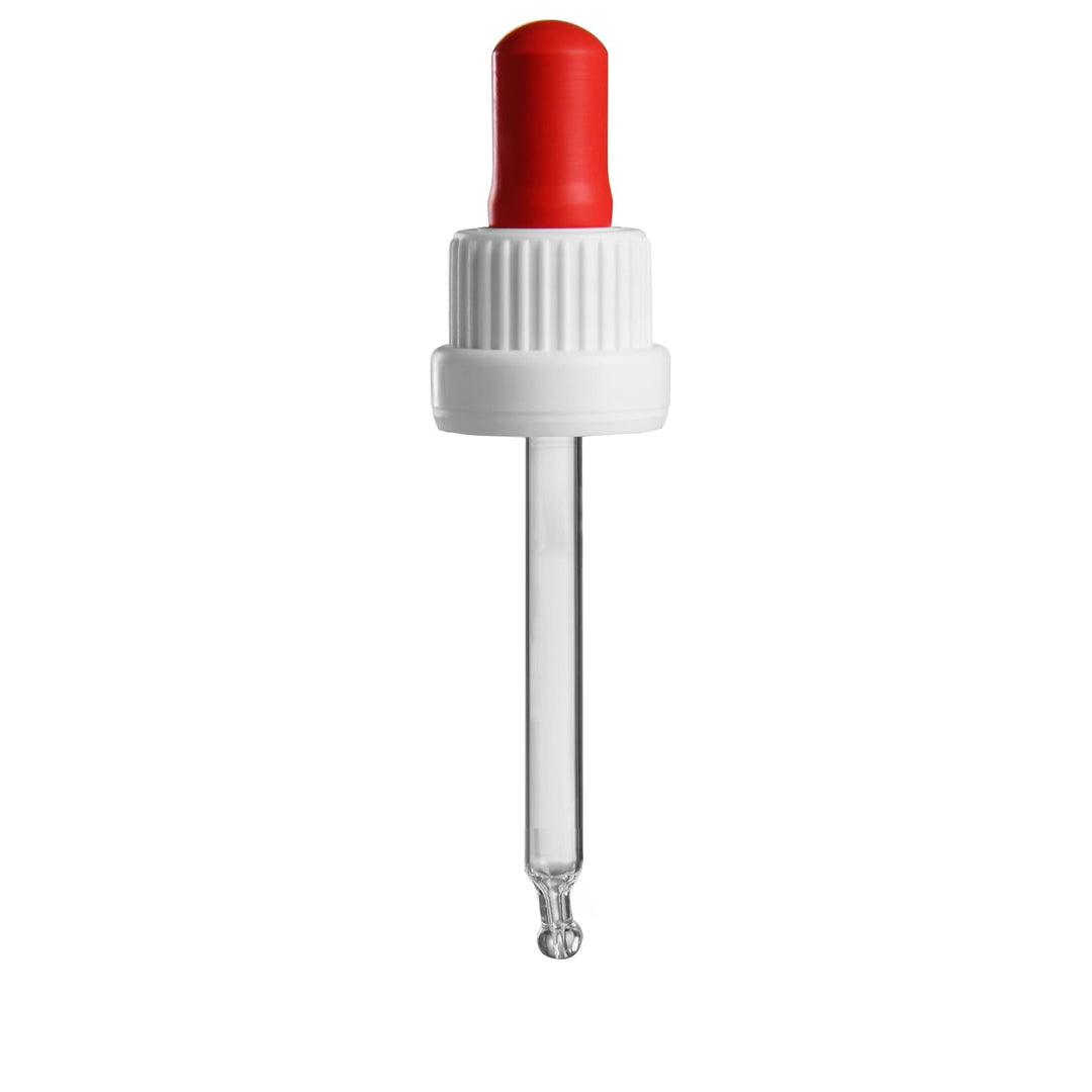 25 x Glas Pipette PL66mm - weiss/rot - mit Originalitäts-Verschluss (OV) - für 20ml Pipettenflaschen