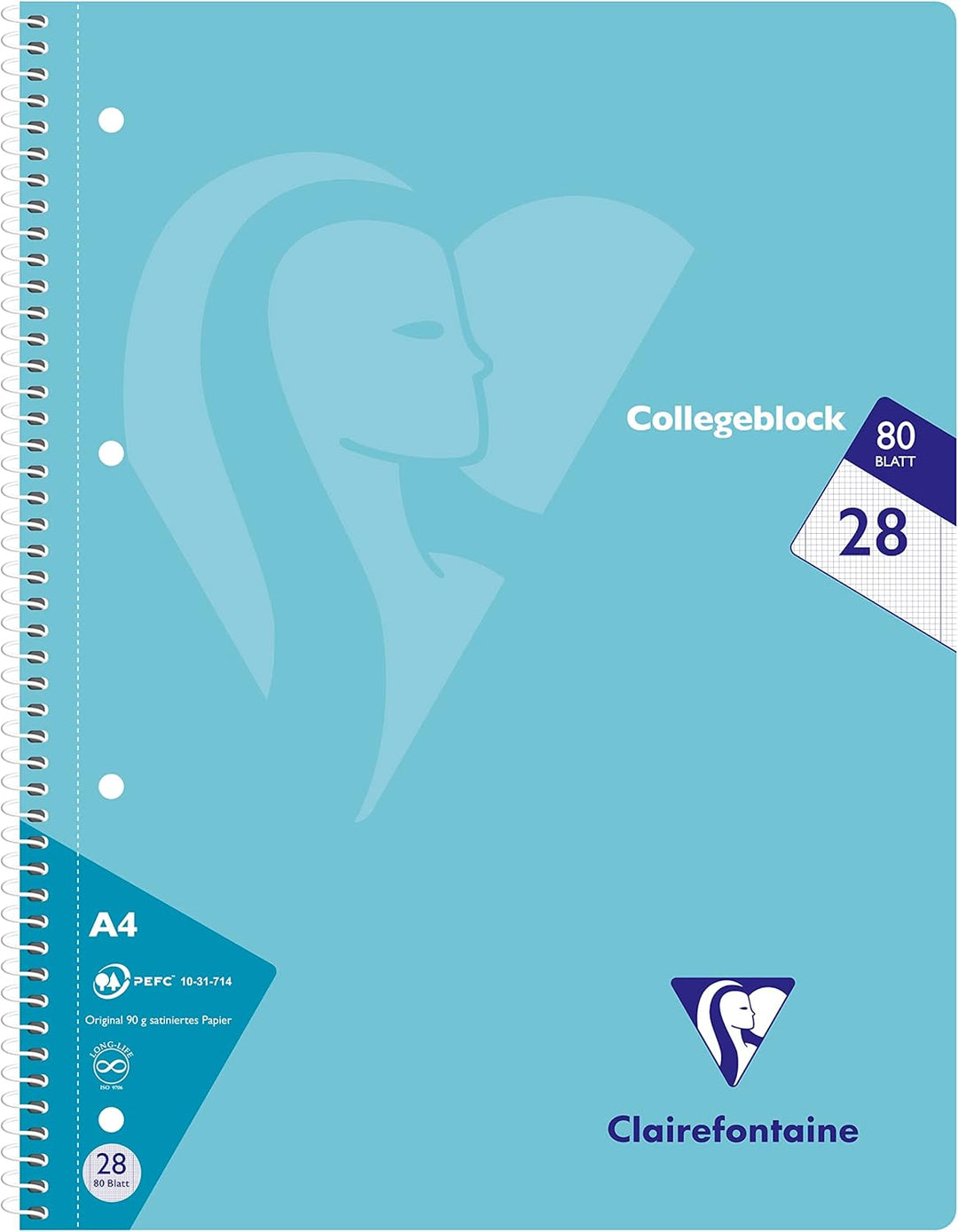 Clairefontaine 306228C - Packung mit 5 Heften / Collegeblöcke, DIN A4, 80 Blatt, 90g, kariert mit Do