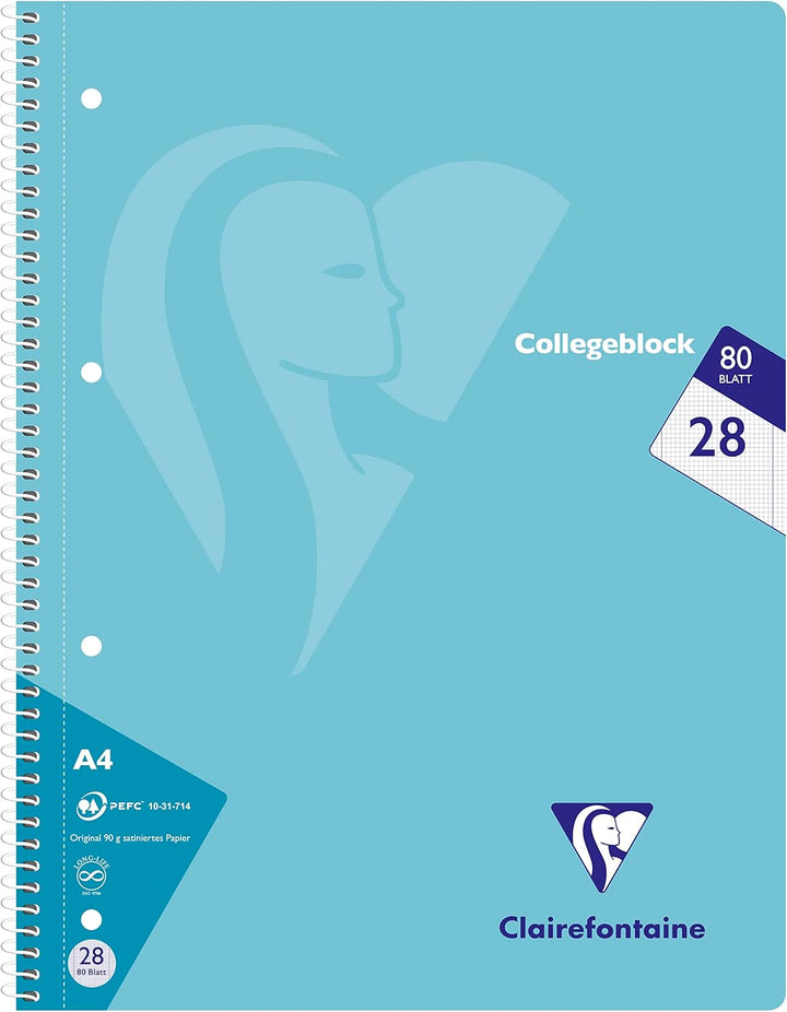 Clairefontaine 306228C - Packung mit 5 Heften / Collegeblöcke, DIN A4, 80 Blatt, 90g, kariert mit Do