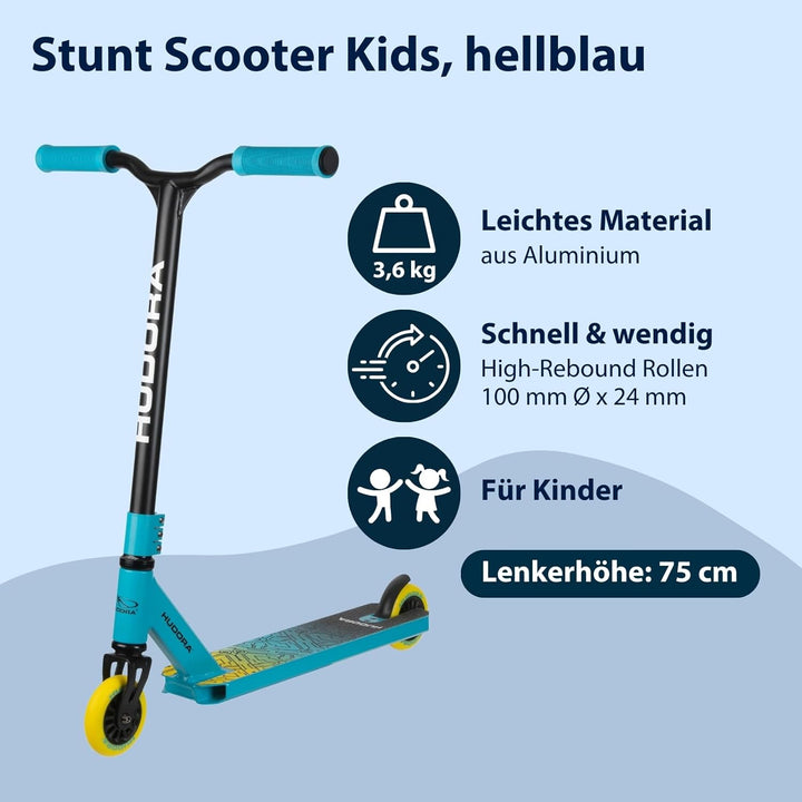 HUDORA Stuntscooter Kids - 360° Lenkung - Tretroller - ABEC 9 Kugellager - Robuster Funscooter, Kick