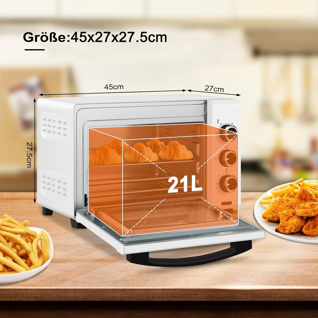 WOLTU Mini Backofen 20 Liter Pizzaofen Glastür mit Backblech mit Timer 100-250°C 1400 Watt Weiss BF0