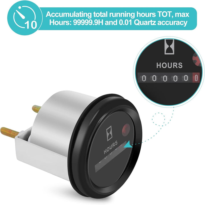 AC/DC 12V-36V Mechanische Betriebsstundenzähler für Boot Auto ATV Schneemobil Rasenmäher Traktoren F