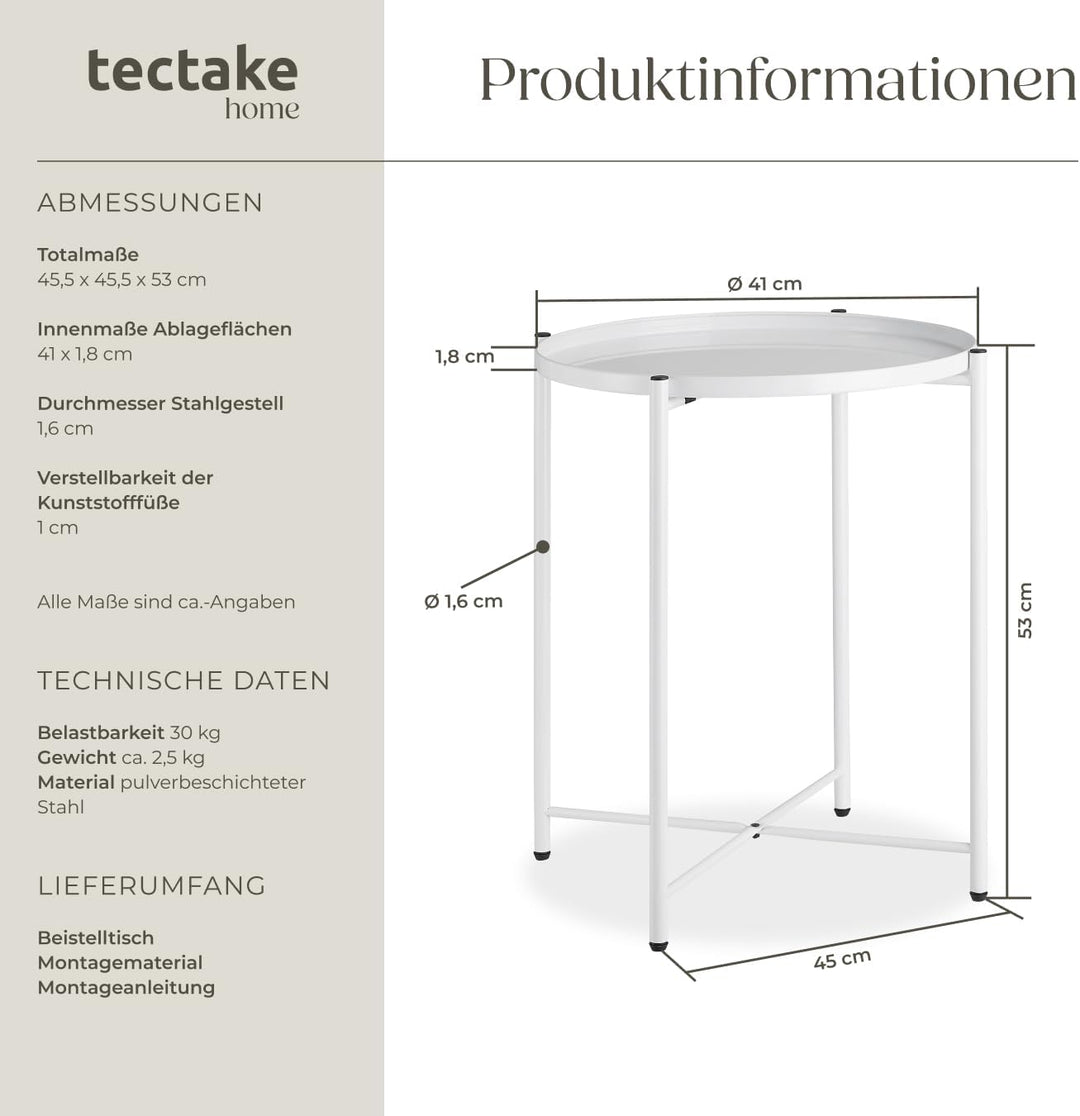 tectake 800911 Beistelltisch rund aus Metall, rustikaler Flair, abnehmbare Ablagefläche, stabil und