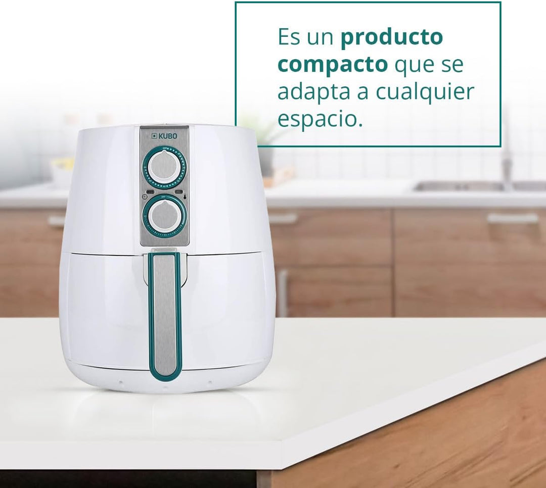 Kubo 2,5-Liter-ölfreie Fritteuse, Heissluftfritteuse, 1500 W, einstellbare Temperatur, Timer, Weiss,