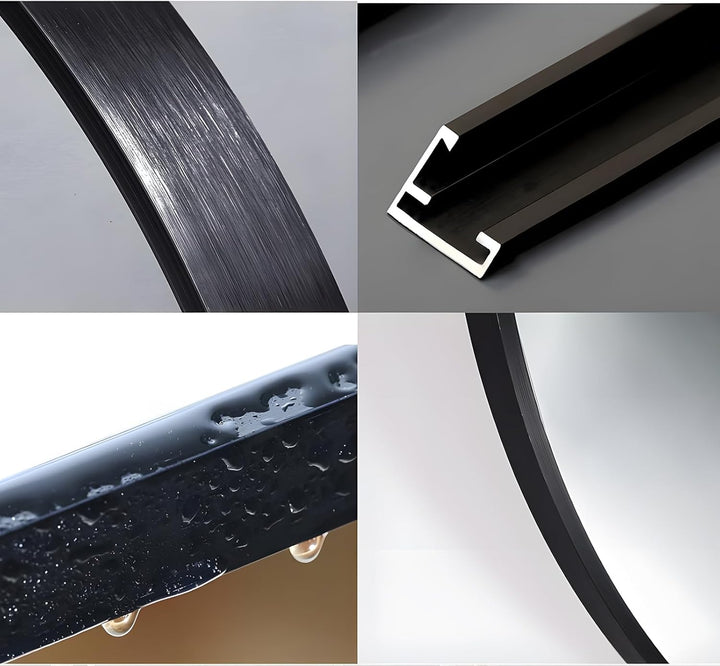 MIQU Badezimmerspiegel 50 x 50 cm Badspiegel ohne Beleuchtung Rund Spiegel Schwarz Metallrahmen Wand