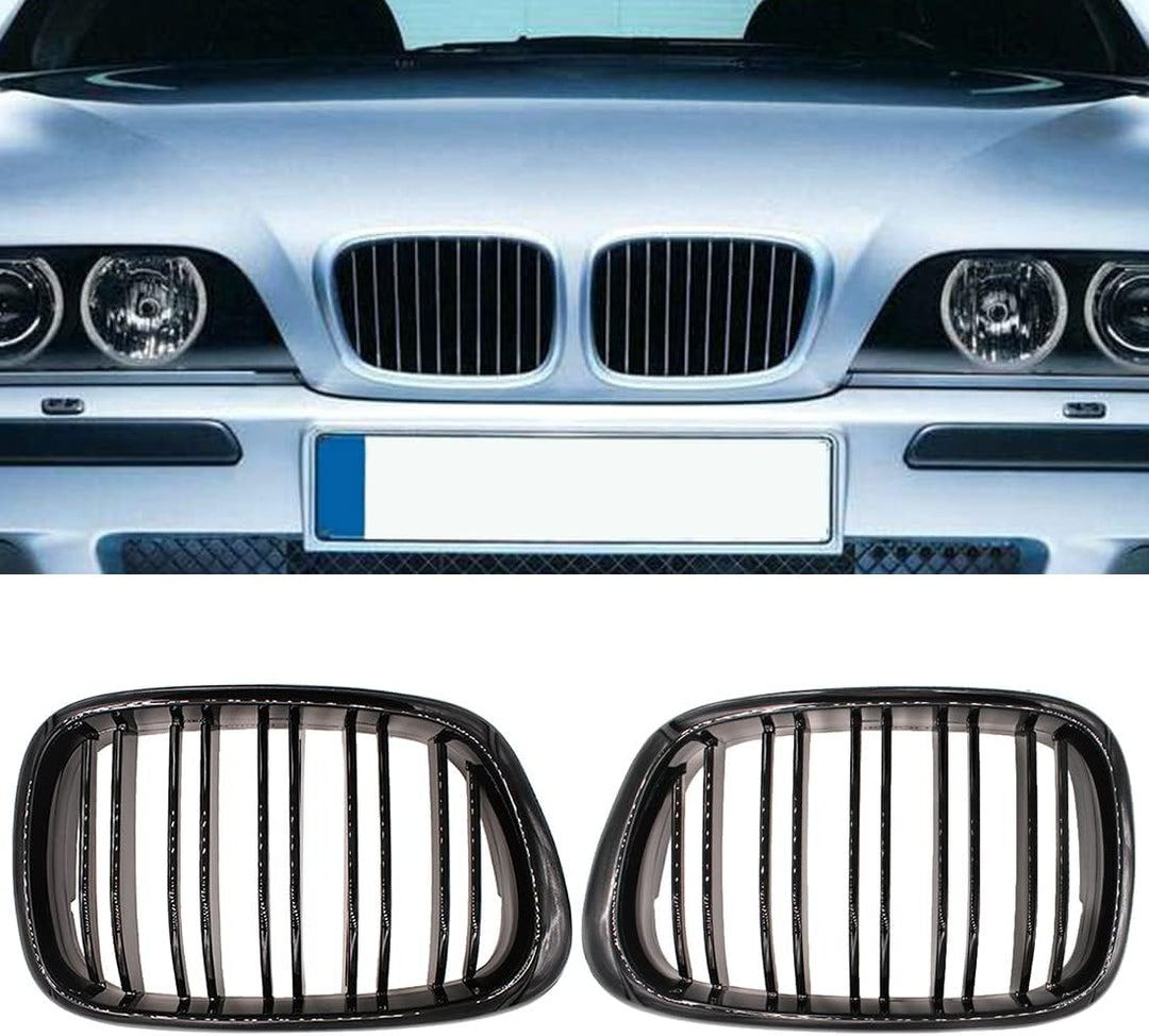 HZTWFC Frontstossstange Doppellamellengrill Glänzend Schwarz Fronthaube Nierengrill Grill ABS Doppel