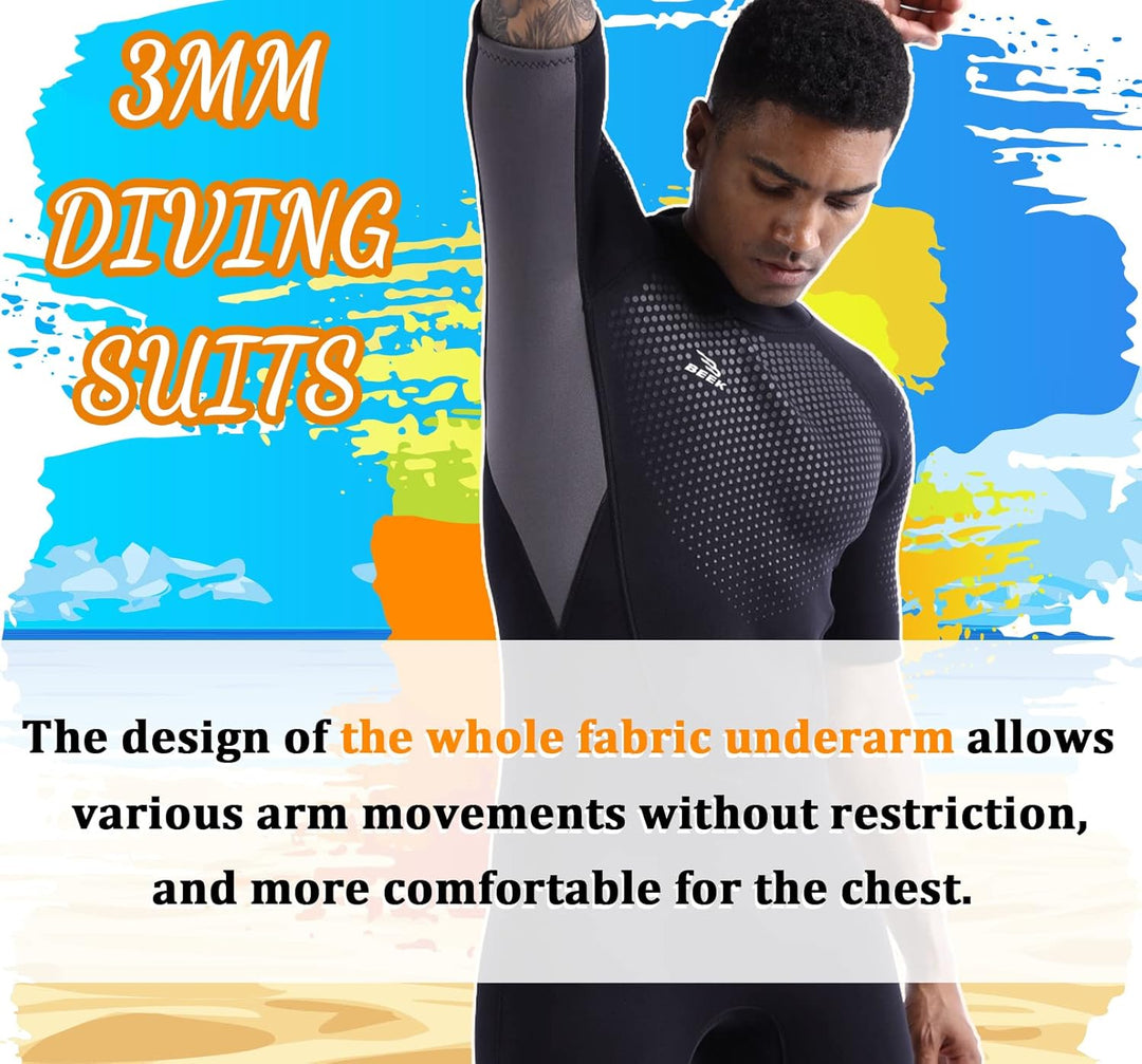 Neoprenanzug Damen und Herren Kurz 3mm für Herren Rückenreissverschluss zum Tauchen, Schnorcheln, Su