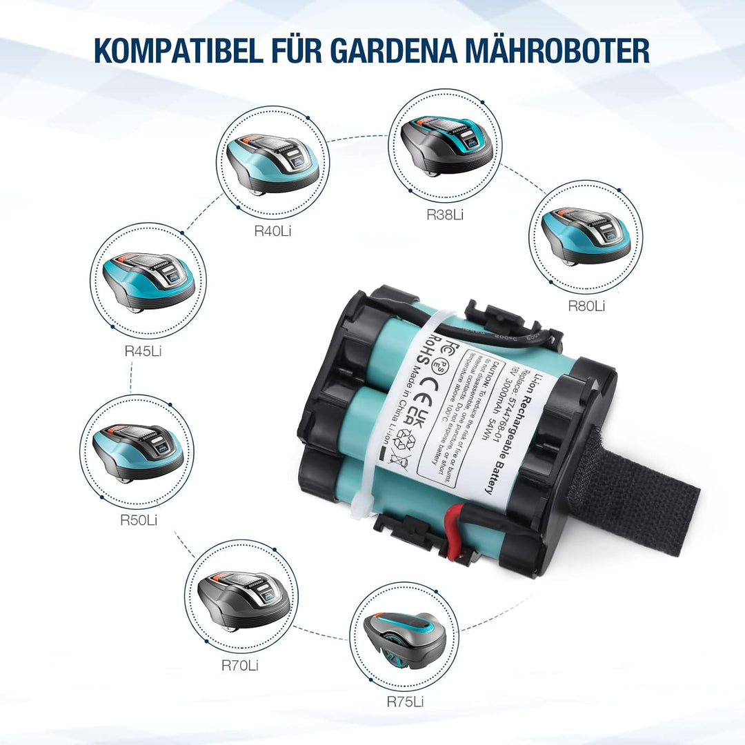 3.0Ah 18V Lithium Ersatzbatterie für Gardena Mähroboter R38Li, R40Li, R45Li, R50Li, R70Li, R75Li, R8