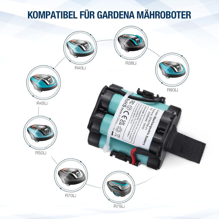3.0Ah 18V Lithium Ersatzbatterie für Gardena Mähroboter R38Li, R40Li, R45Li, R50Li, R70Li, R75Li, R8