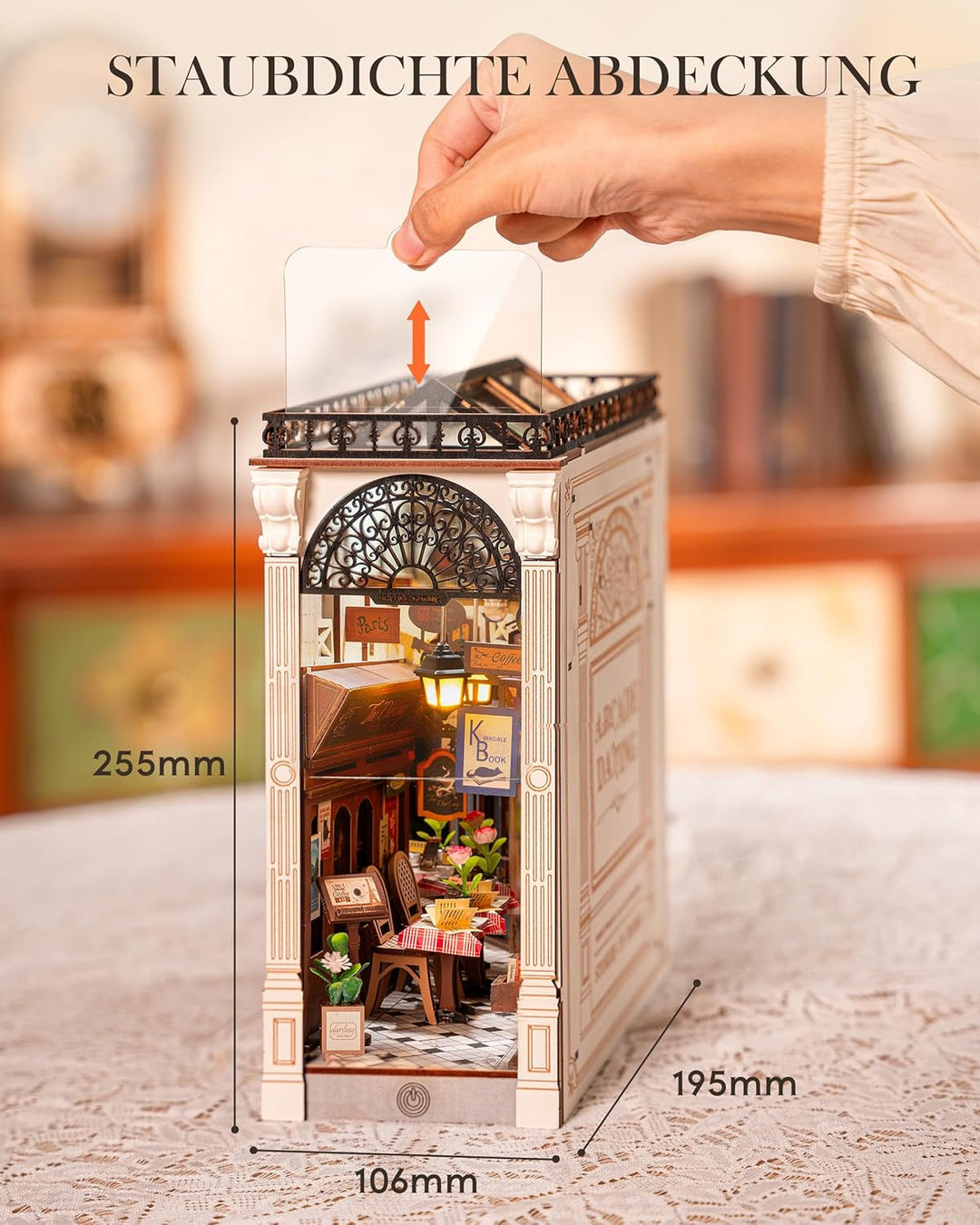 Rolife Book Nook Kit für Erwachsene DIY Miniature House mit Licht für Buchstütze Bibliothek Bücherre