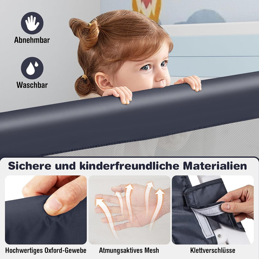 COSTWAY Bettgitter klappbar, Bettschutzgitter mit Verstellbarer Gurte, EIN-klick-Faltung, Rausfallsc