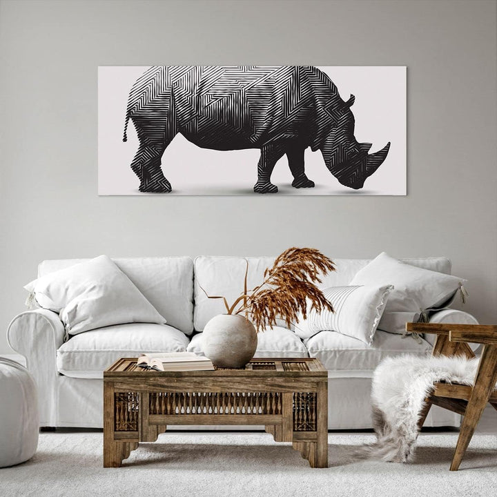 Wandbilder Dekoration Wohnzimmer Nashorn Tier Afrika Safari Panorama Bilder auf Leinwand 120x50cm Le