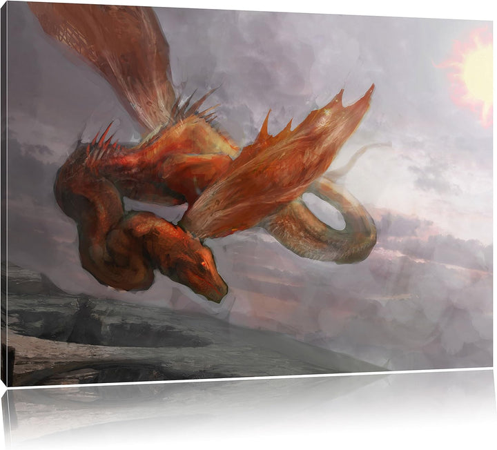 Roter Schlangendrache, Format: 100x70 auf Leinwand, XXL riesige Bilder fertig gerahmt mit Keilrahmen