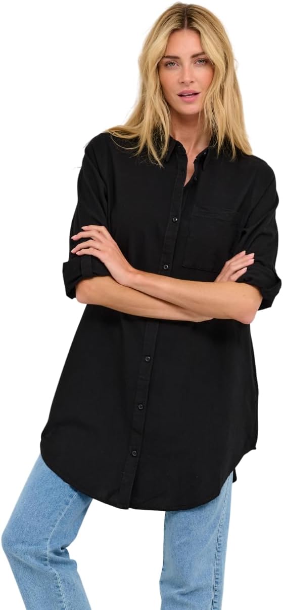 KAFFE KAnaya Shirt Tunic Damen Hemd Langarm Kragen Lang Casual Hemdbluse 34 Black Deep, 34 Black Dee
