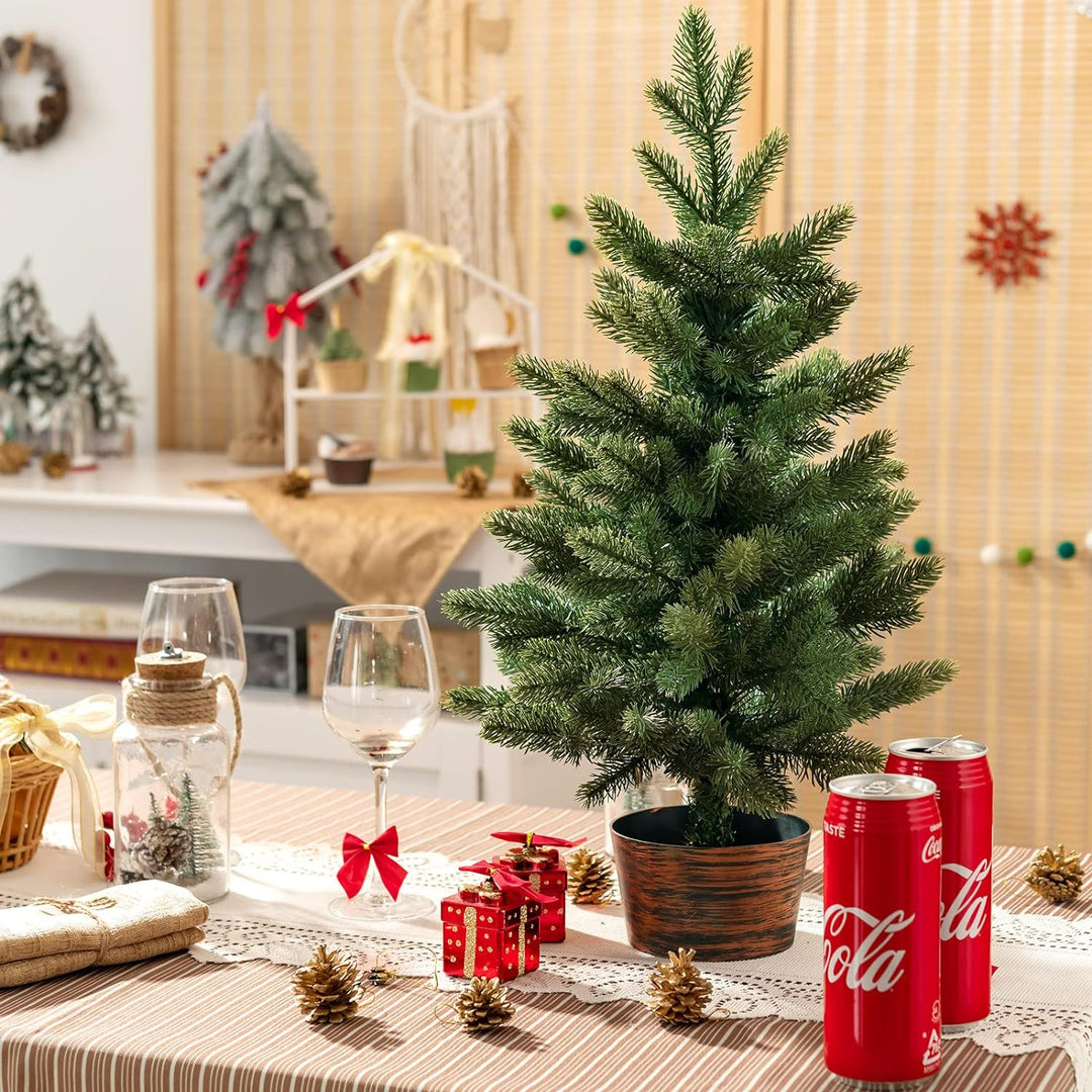 COSTWAY 60cm Kleiner Weihnachtsbaum, Mini Weihnachtsbaum mit 50 Zweigen und Sockel, künstlicher Tisc