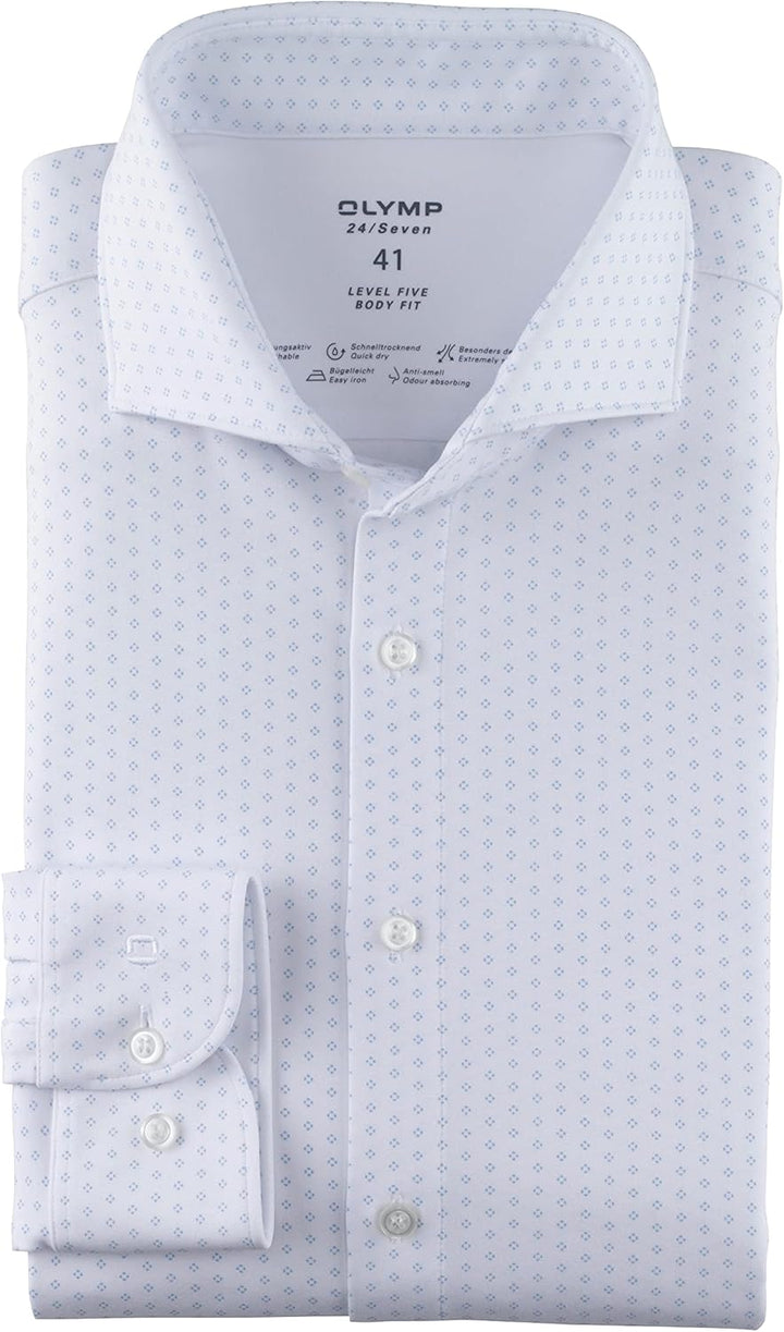 OLYMP Herren Businesshemd Level Five 24/Seven,Body fit,Haifisch-Kragen 37 Weiss 00, 37 Weiss 00