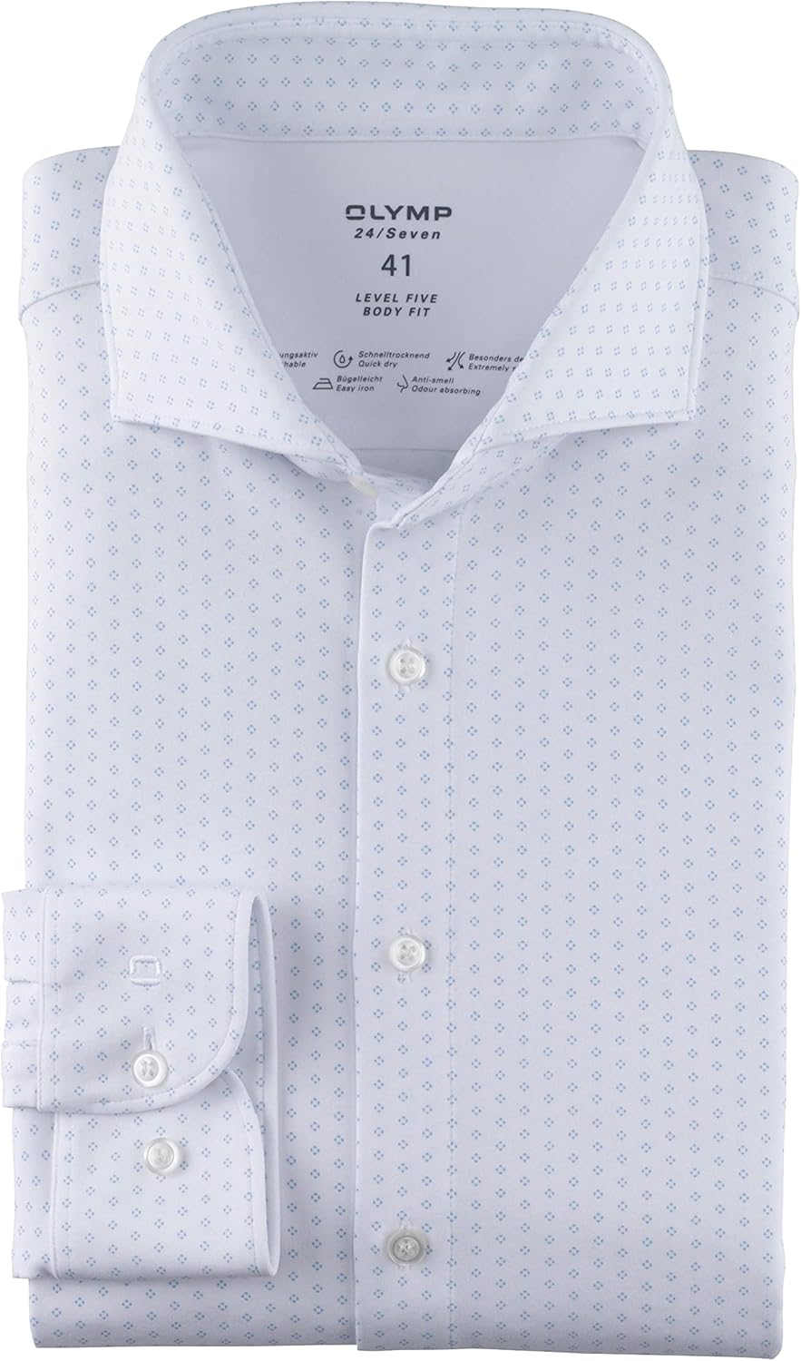 OLYMP Herren Businesshemd Level Five 24/Seven,Body fit,Haifisch-Kragen 45 Weiss 00, 45 Weiss 00