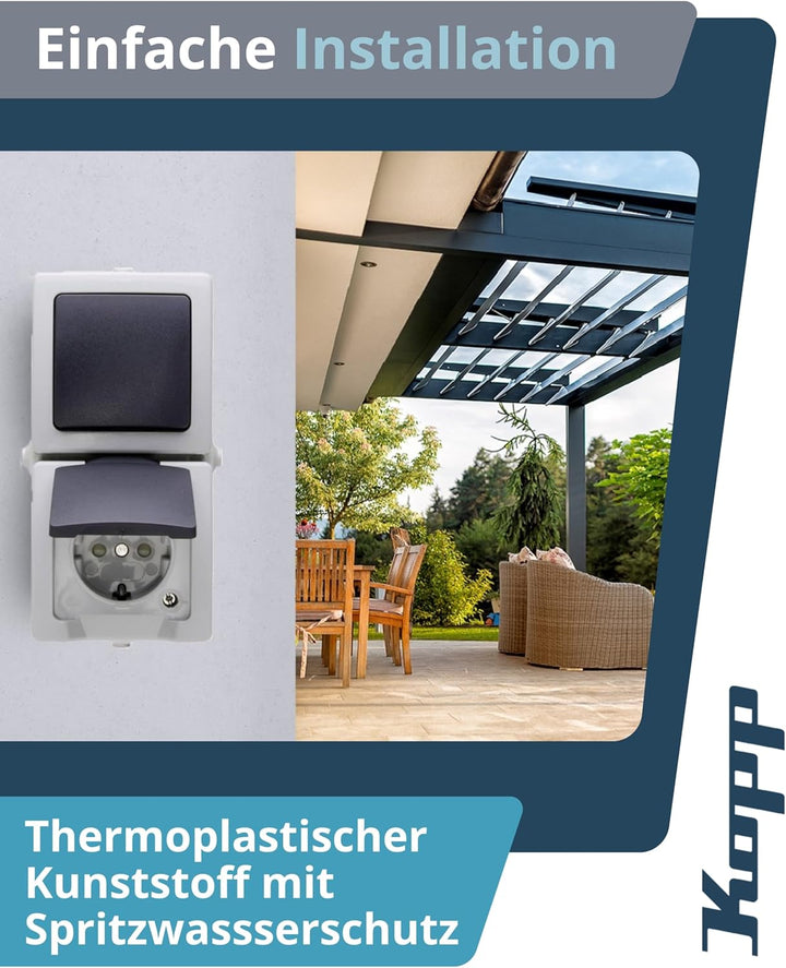 Kopp Nautic Spar-Paket grau: 2X Aus-Wechsel-Schalter + 3X 1-Fach Klappdeckel-Steckdose + 1x 2-Fach K