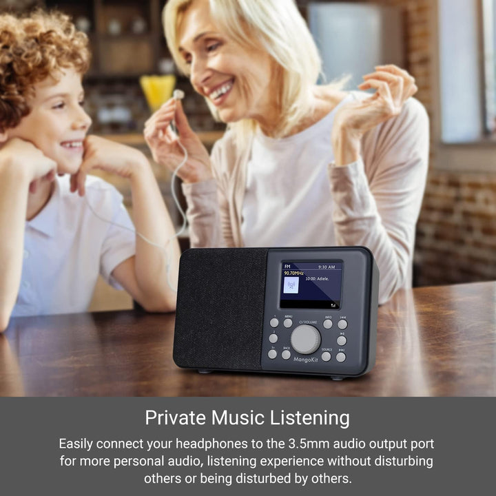 MangoKit MD3 DAB/DAB+ und UKW tragbares Digitalradio, Bluetooth-Lautsprecher, Kopfhörer, 40 voreinge