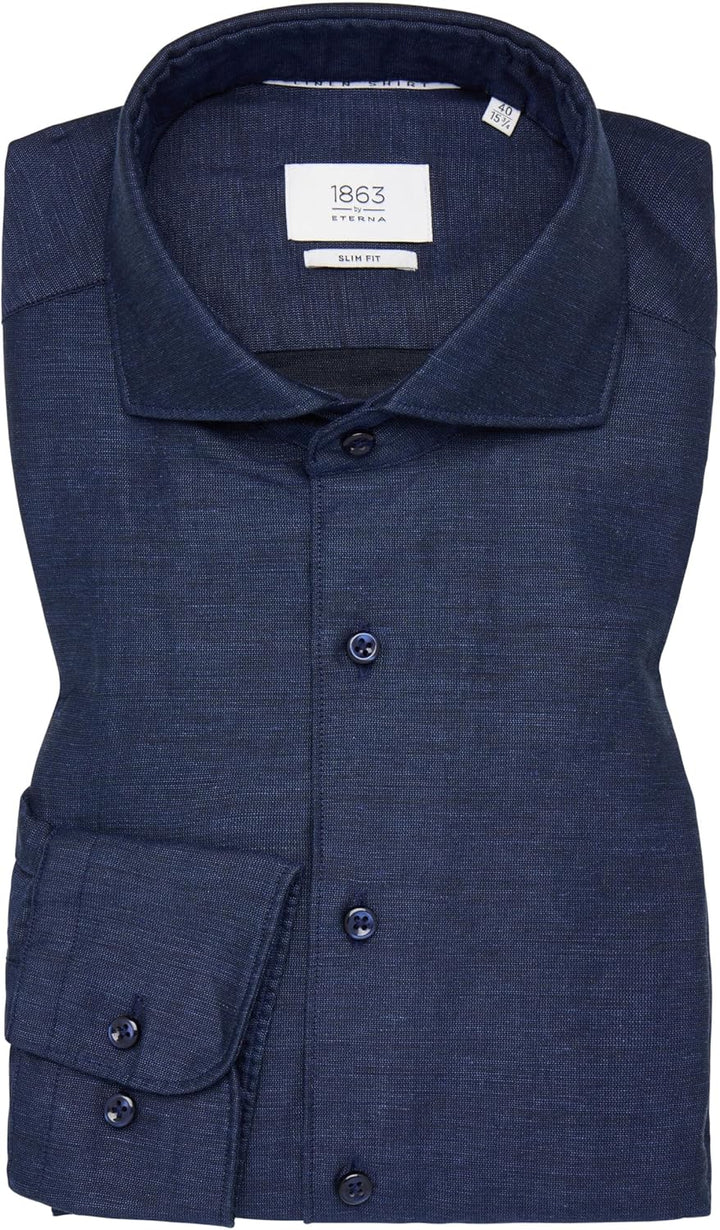 ETERNA Herren Linen Shirt Slim FIT 38 Kragen / 67 Ärmel Midnight, 38 Kragen / 67 Ärmel Midnight