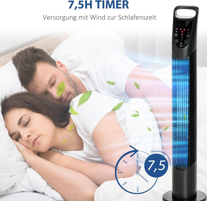 HOMCOM Turmventilator leise, Standventilator mit 3 Belüftungsstufen, 7,5H Timer, 40W Ventilator mit