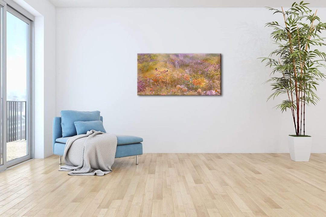 deyoli Schmetterlinge auf Einer Blumenwiese Panorama 60x30 cm als Leinwandbild, Motiv fertig gerahmt
