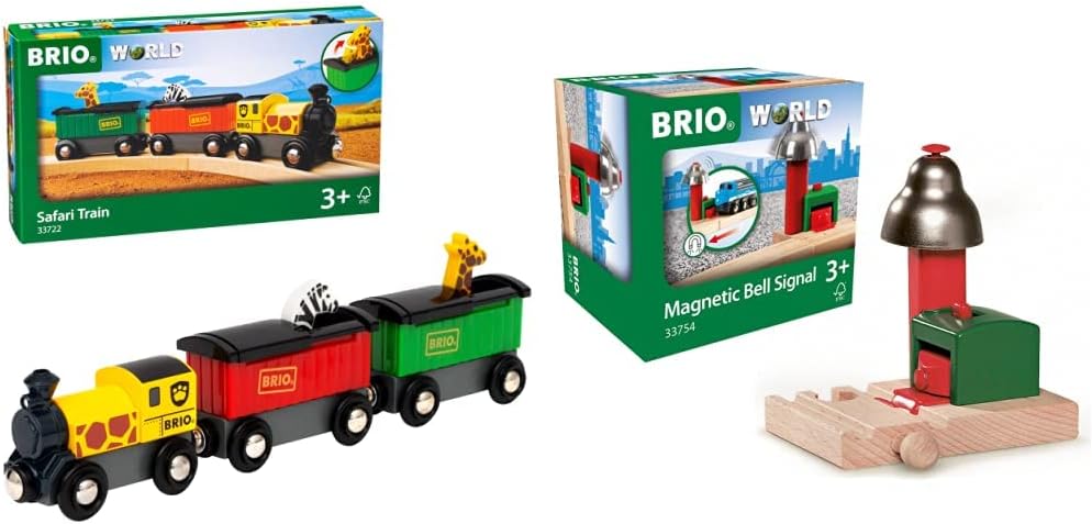 BRIO 33722 - Safari-Zug & World 33754 Magnetisches Glockensignal - Eisenbahnzubehör Holzeisenbahn -