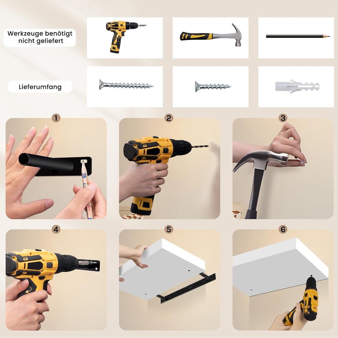 WOLTU Wandregal mit Schublade, Schweberegal Weiss, Regalbrett aus MDF, Wandboard für Wohnzimmer Schl